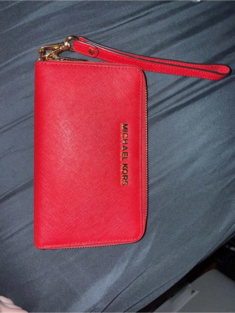 Michael Kors Red Saffiano Wristlet Wallet with Gold Logo